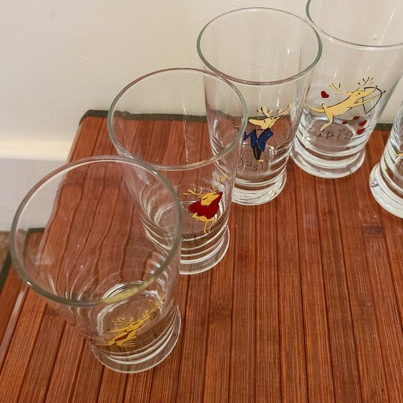 Pottery Barn Reindeer Tumblers Glasses, Set Of 7 (12 Oz Glasses) Footed - Picture 7 of 14